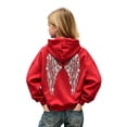 thumbnail image 2 of Angala Big Girls Hoodie Rhinestone Angel Wings Fall Sweatshirt Sequin Girls Cozy Athletic Top Size 9-10 Years Red, 2 of 9
