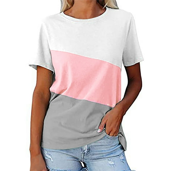 Xuyuer Women's Color Block Tops Short Sleeve Crew Neck T Shirts Summer Casual Tees Womens Color Block Short Sleeve Tops Casual T-Shirt Striped Tunic Tops - Womens Tee Tshirt Blouses