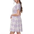 thumbnail image 2 of Disketp Floral Purple Buffalo Plaid para Vestido de Manga Corta para Mujeres, Vestidos de Verano para Mujeres, Casual y Holgado para la Playa, 2 of 6