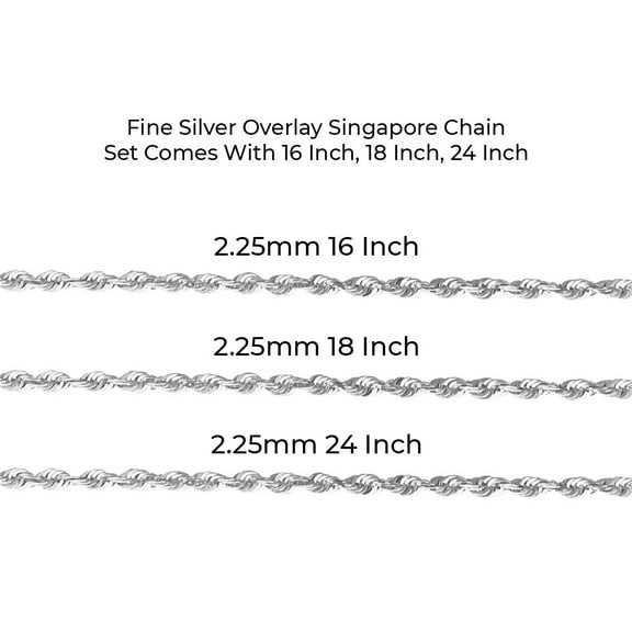 SuperJeweler Fine Silver Singapore Necklace Set Comes With 16 Inch, 18 inch, 24 inch Lengths! for Women