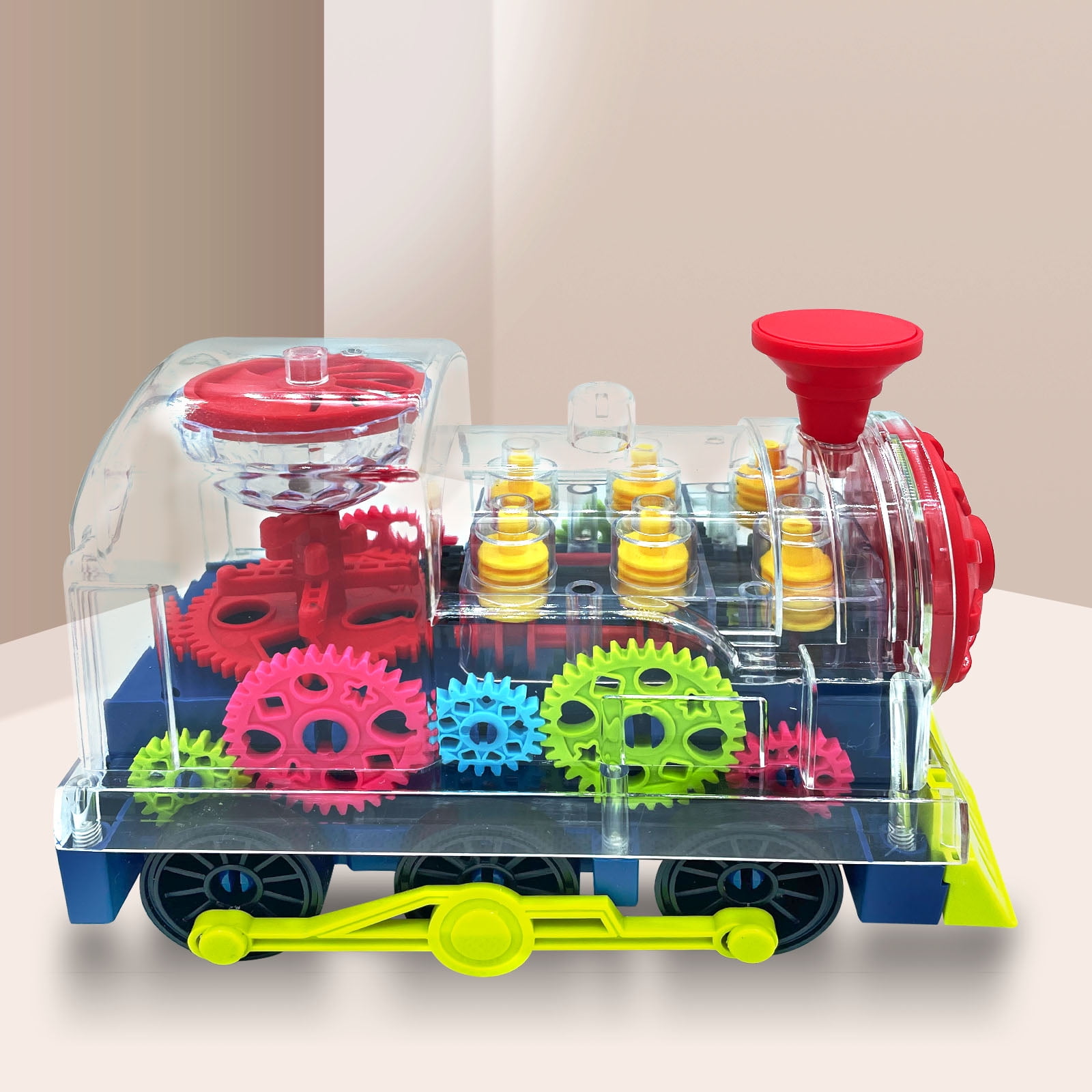 Kids Train Toys, Transparent Electric Gear Train Toys with Music and Light, Mechanical Gear Toy Children's Early Educational Toy (Battery Not Included)