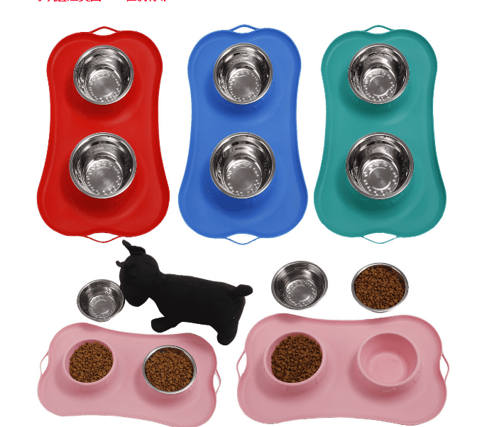 Dog Cat Bowls Stainless Steel Non Spill Silicone Mat Pet Water Food