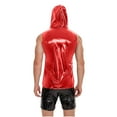 thumbnail image 4 of YUGYXL Men’s Leather Shirts Tank Top Shiny Slim Fit Stretch Top Club Party Undershirts Red S, 4 of 5