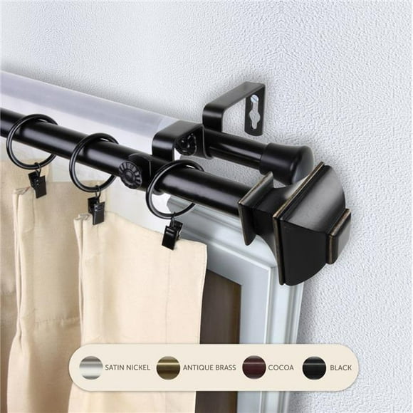 Central Design 4782-992 0.8125 in. Vicky Double Curtain Rod with 120 to 170 in. Extension, Black
