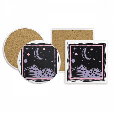 

Purple Mountain Moon Star Element Engraving Coaster Cup Mug Holder Absorbent Stone Cork Base Set