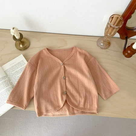 

kakina CMSX Children s Baby Girls Cotton Cardigans Fashionable Sweet Solid Color Long Sleeve Crewneck Hollow Knit Thin Sweater Toddler Baby Girl Button Sweaters