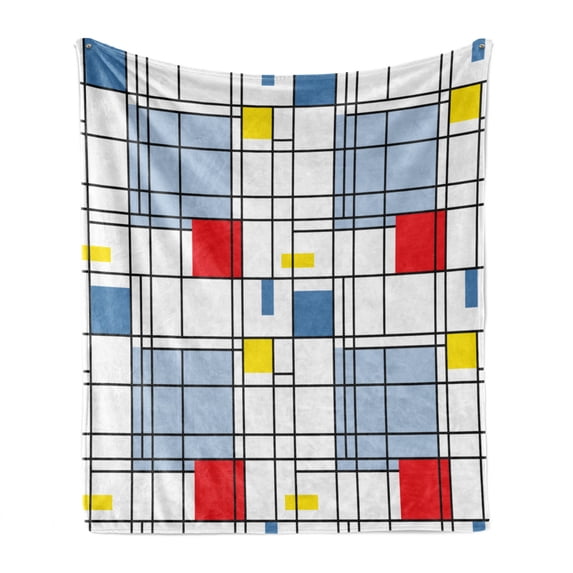 Geometric Soft Flannel Fleece Throw Blanket, Abstract Pattern in the Style of Suprematism Art Quadratic Striped Grid Design, Cozy Plush for Indoor and Outdoor Use, 50" x 60", Multicolor, by Ambesonne