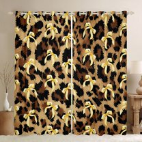 jejeloiu Chic Leopard Pattern Curtains Pack of 2 (42x84 Each),Cute Bow Ribbon Curtains Blackout,Yellow Brown Bedroom Curtains For Men Women,Super Cozy Room Decor