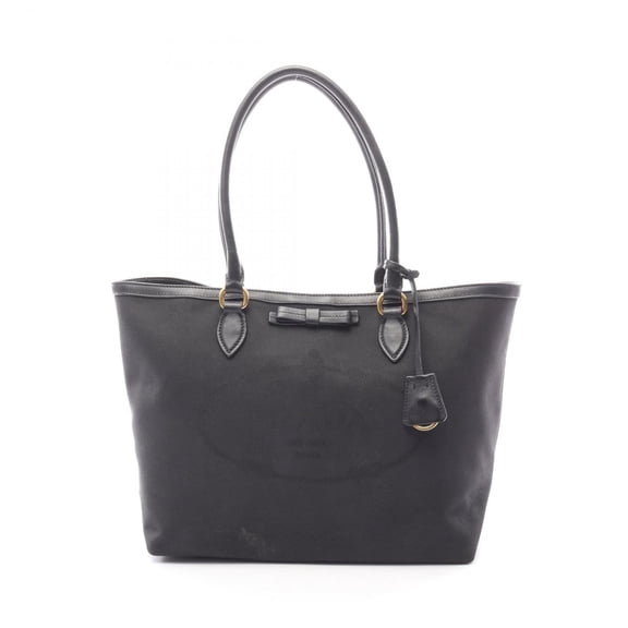 Pre-Owned Prada Logo Jacquard Tote Bag in Canvas and Leather, Black, Women's, 1BG158 (Fair)