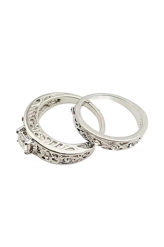 2pcs His and Hers Wedding Ring Sets Couples Engagement Rings Women and Men 925 Sterling Silver AAA Cubic Zirconia Palace Style Hollow Pattern Anniversary Gift Ring Set