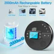 Jazmm CD Player Portable with Bluetooth 5.1, 2000mAh Rechargeable Discman, MP3/CD-R/USB Playback, Backlit LCD, Sleep Timer for Car, Home