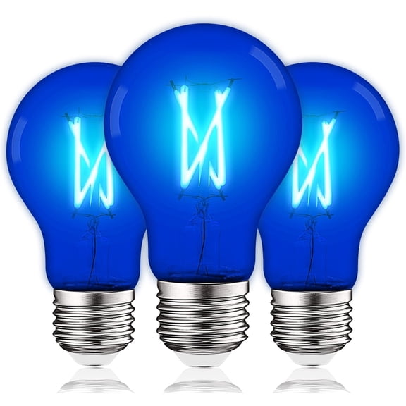 Luxrite A19 Edison LED Blue Light Bulb 4.5W=60W E26 Base Indoor Outdoor Decoration Party Holiday Lighting 3 Pack