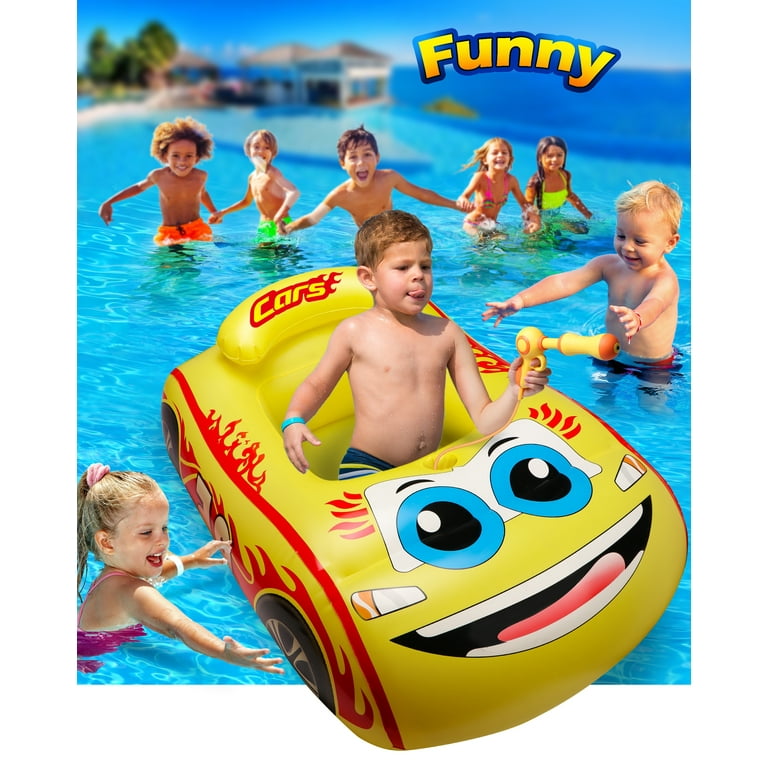 Hoperock Inflatable Pool Float Kids, Cute Car Boat Floats with Steering Wheel, Summer Toys for Toddler Boys Girls Kids 1-4, Size: Small, Yellow