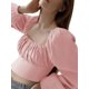 thumbnail image 3 of Sunloudy Blusas cortas con busto fruncido para mujer, manga larga de farol, cuello cuadrado, camisetas ajustadas Sunloudy  S M L XL, 3 of 8