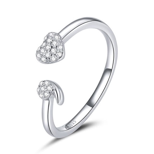 Anillo de mujer de plata de ley con circonita brillante, joyería ajustable con corazón completo, regalo de vacaciones
