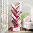 thumbnail image 3 of 8 Tier Tree Bookshelf, Tall Bookcase with Drawer, Freestanding Book Shelf, Display Floor Standing Storage Shelf, Book Organizer Shelves for Home Office, Pink, 3 of 8