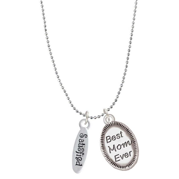 Delight Jewelry Silvertone Satisfied Oval Best Mom Ever Charm Necklace