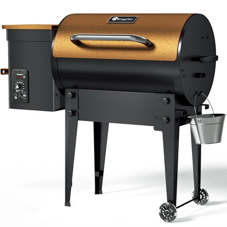 KingChii 456 sq. in Wood Pellet Smoker & Grill BBQ with Auto Temperature Control, Folding Legs for Outdoor Patio RV, Yellow-brown