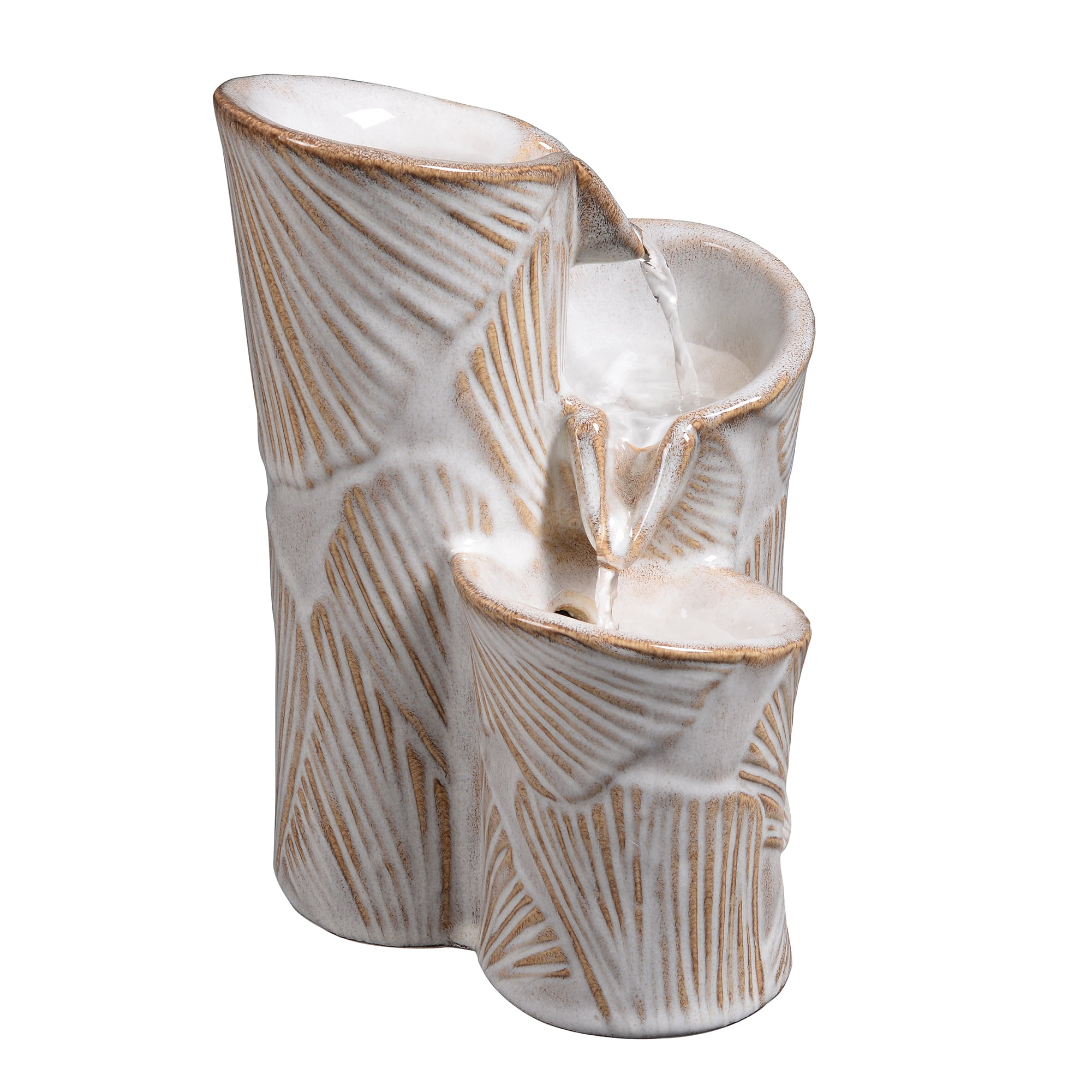 Ivory Ceramic Tabletop Cascade Fountain, Decorative Water Fountain with LED Lights and Quiet Pump, Indoor Outdoor Water Feature for Patio, Garden, Deck, Balcony, Office and Home Décor