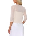 thumbnail image 3 of INSPIRE CHIC Tie Front Cardigan for Women's 3/4 Sleeve Mesh Glitter Cropped Bolero Shrug S Apricot, 3 of 6