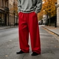 thumbnail image 2 of Cotton Sweatpants for Men Dqueduo Men's Casual Straight-Leg Sports Loose Wide-Leg Pants Red M, 2 of 6