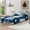 Blue, variant on Twin Size Race Car-Shaped Platform Bed with Wheels, Wooden Bed Frame for Bedroom, No Box Spring Needed,Black