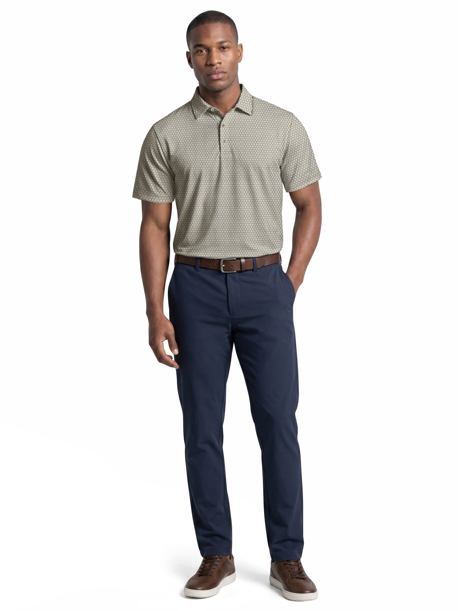 Ben Hogan Performance Men's & Big Men's Flower Geo Print Short Sleeve Golf Polo Shirt, Sizes S-4XLT