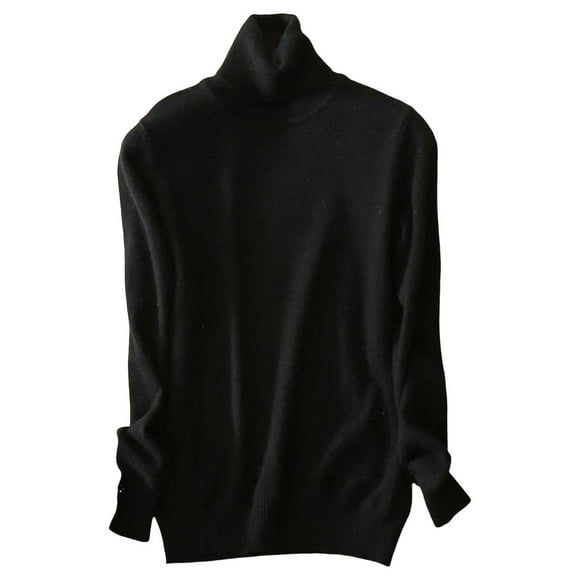 GDREDA Women's 100% Merino Wool Seamless Sweater Turtleneck First-Line Ready to Wear Long Sleeve Knitted Pullover Tops Black,XL