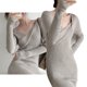 thumbnail image 5 of Vestido suéter de mujer Vestido de punto de color puro ajustado de manga larga para otoño invierno, 5 of 8