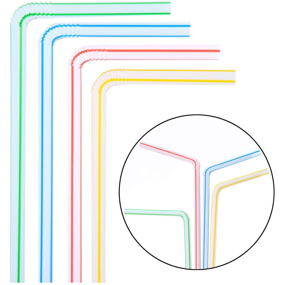 100 PcsFlexible Plastic Drinking Straws Bendable Straws Striped Multi