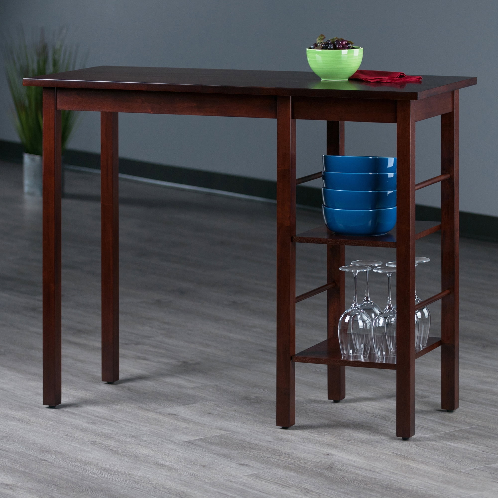 Winsome Egan Breakfast Kitchen Island with Shelves, Walnut Finish