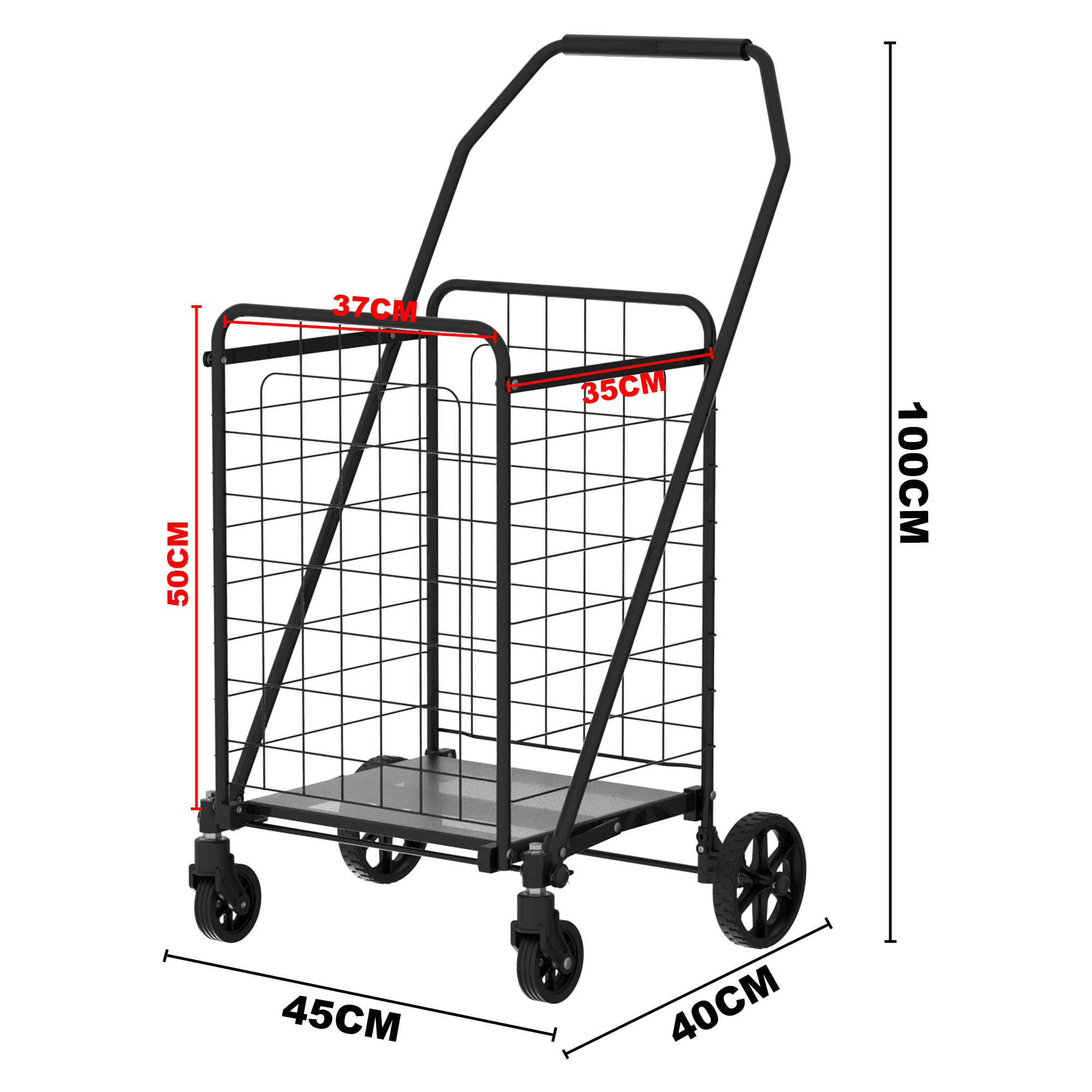 Yoneston Folding Shopping Cart, Supports up to 150 lbs, Heavy Duty Grocery Cart with Waterproof Oxford Cloth Lining for Shopping, Grocery, Outdoor, Black