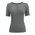 thumbnail image 5 of Women's Summer Short Sleeve Ribbed Knit Top Slim Fit Button Down Casual Tee Shirt Comfortable Stylish Blouse, 5 of 6