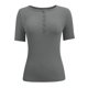 thumbnail image 5 of Top de punto ajustado de manga corta con botones y canalé para mujer - Blusa informal de moda, 5 of 6
