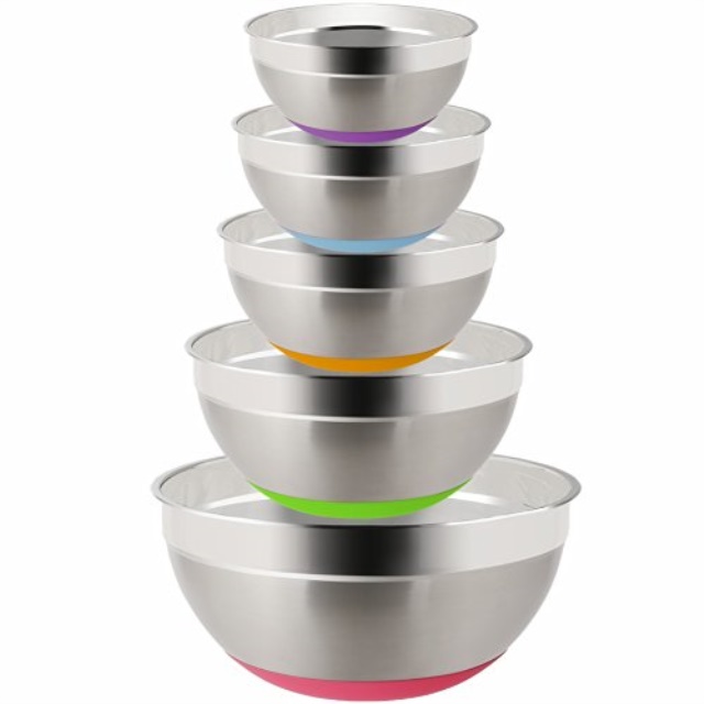Stainless Steel Mixing Bowls (Set of 5), Non Slip Colorful Silicone