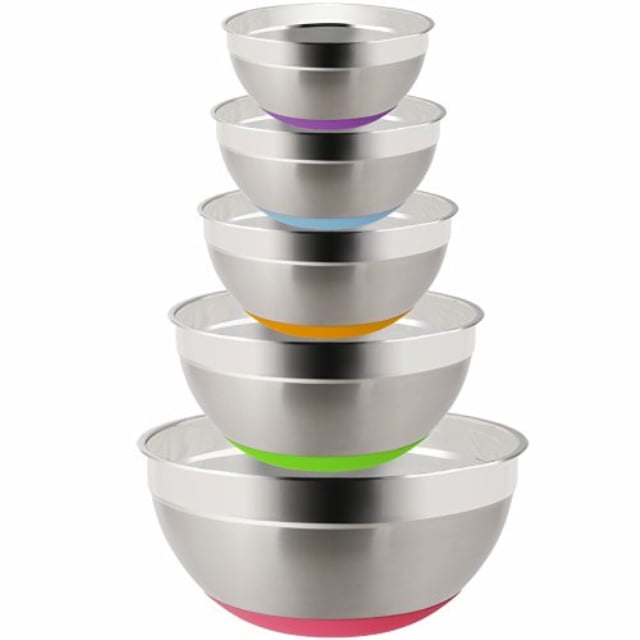Stainless Steel Mixing Bowls (Set of 5), Non Slip Colorful Silicone