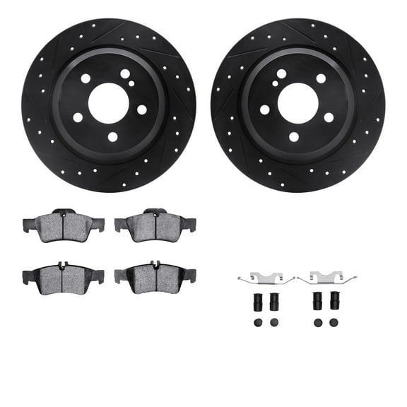 Dynamic Friction Company Rear Brake Rotors-Drilled and Slotted-Black with 5000 Advanced Brake Pads includes Hardware 8512-63052