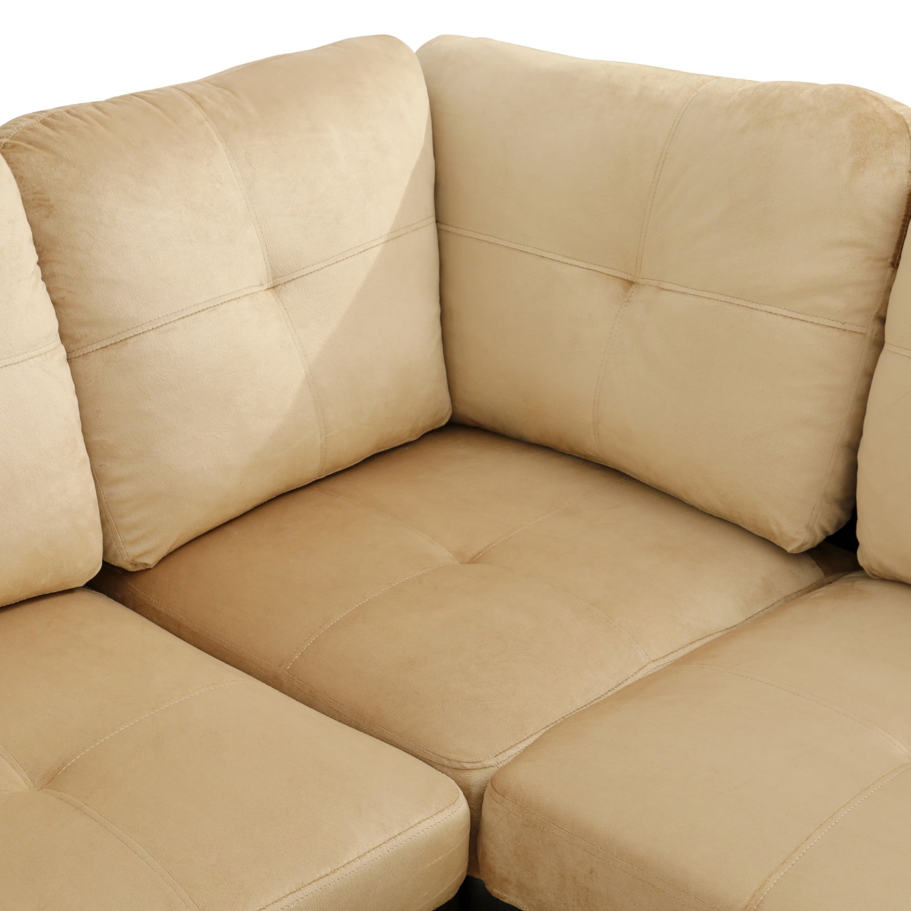 Hommoo Lint & PVC L-Shaped Sectional Couch and Sofa Set, Modern Living Room Furniture Set, Right Side, Beige and Brown