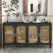 Sideboard Cabinet with 4doors, Buffet Cabinet, Rattan Cabinets with Storage, Living Room
