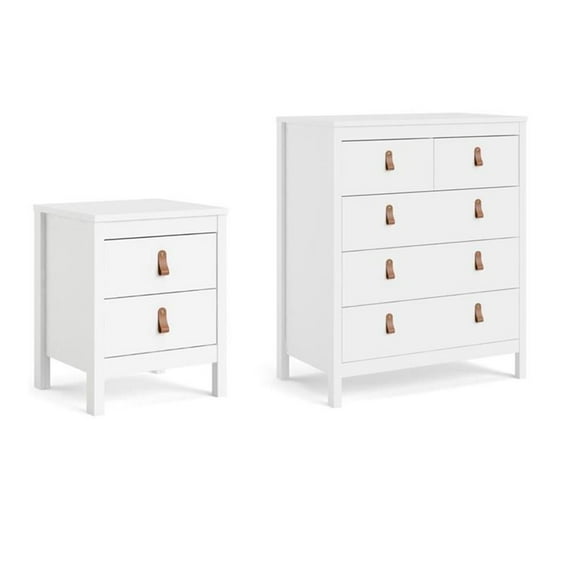 Home Square Set of 2 5-Drawer Chest & 2 Drawer Nightstand in White
