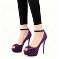 thumbnail image 4 of XYD Women's Peep Toe Strap Buckle Studded Pumps Platform Stilettos Super High Heels Sexy Nightclub Dress Shoes Size 11 Purple, 4 of 4