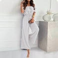 thumbnail image 2 of aidice Summer Jumpsuits for Women Off-Shoulder Ruffle Drawstring Waisted Casual Cropped Pants Rompers, 2 of 7