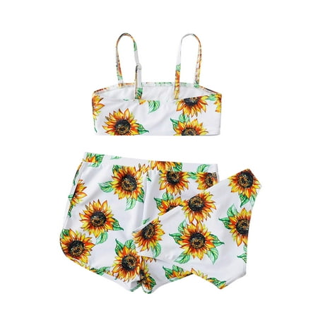 

Toddler Swimsuit Girl Size 130 For 6 Years-7 Years Ruffles Swimwear Outfits Hollow Bikini Summer Set Sunflower Cow Floral Print Three Piece Girls Bathing Suits