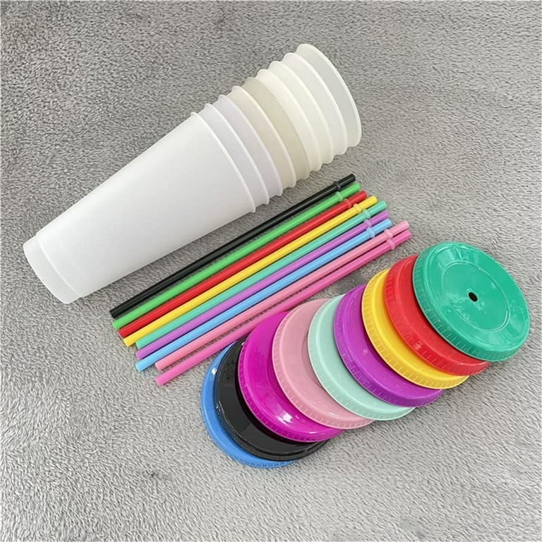 Reusable Plastic Tumblers with Lids & Straws - 9 Pcs 24oz Large