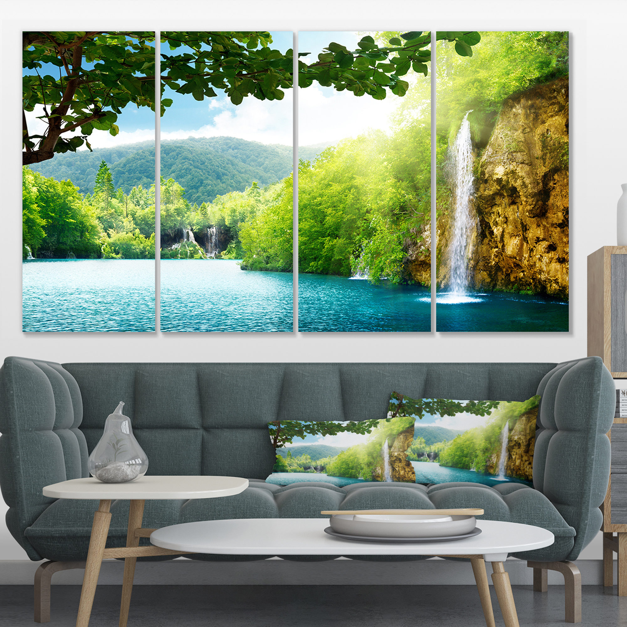 Designart 'Waterfall in Deep Forest ' Landscape Photography Canvas Art Print