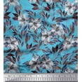 thumbnail image 1 of Soimoi Tissu en Poly Georgette Bleu Feuilles & Lys Imprimé Floral 1 Yard 52 Pouces de Large, 1 of 3