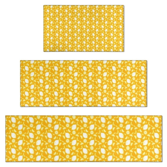 Yellow Lemon Fruit Shapes Orange Pattern Kitchen Rugs Sets Of 3,Kitchen Runner Rugs Non Skid Washable,Decorative Kitchen Floor Mats for Kitchen,Sink,Laundry,17"x30" 17"x47" 17"x59"