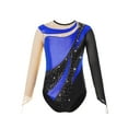 thumbnail image 4 of Aiihoo Kids Girls Shiny Rhinestones Gymnastics Leotard Long Sleeve Ballet Dance Bodysuit Skating Jumpsuit Dancewear Royal Blue 12, 4 of 7