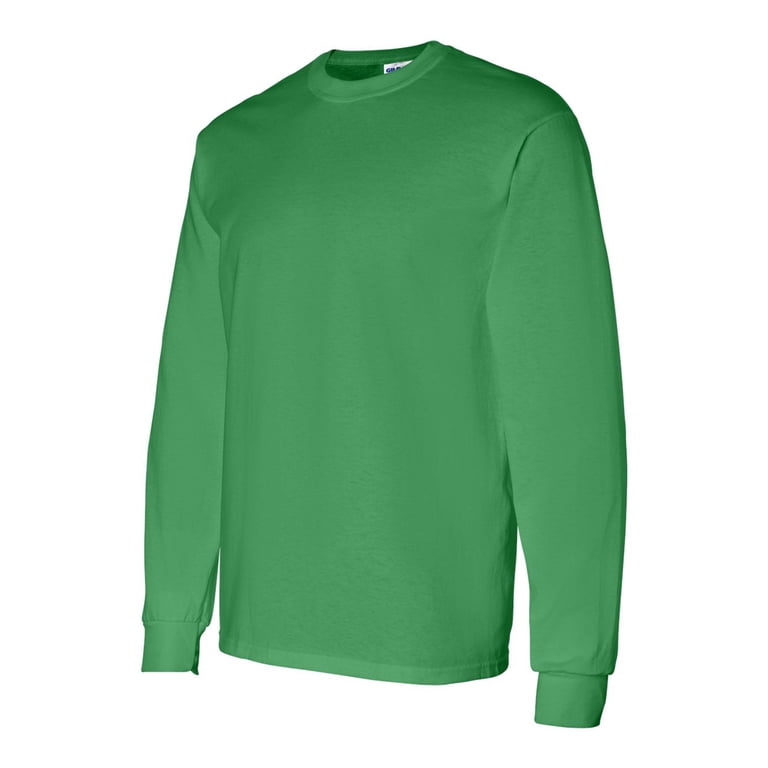 Gildan Men's Ultra Cotton Long Sleeve T-Shirt - 100% Cotton Crew Neck (Irish Green, Large)