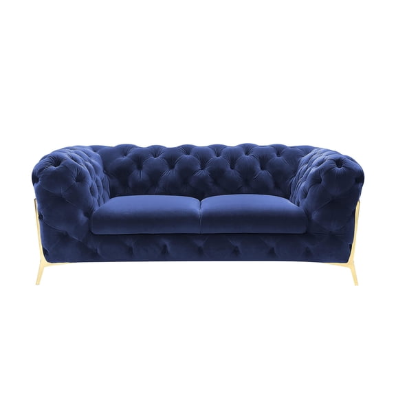 Divani Casa Quincey Transitional Fabric & Velvet Upholstered Loveseat in Blue